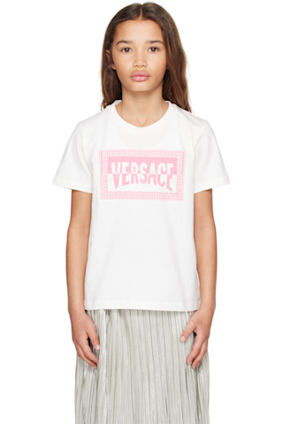 Kids White Printed Cotton-Jersey T-shirt by Versace on Sale