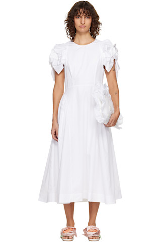 Simone Rocha x  ホワイトワンピース 34 White Rose Puff Sleeve Hip Midi Dress by Simone Rocha on Sale