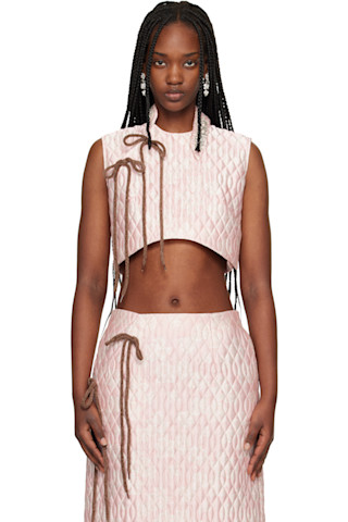 Pink Embellished Quilted Offset Fragment Collar Blouse by Simone