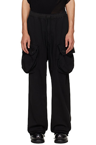 Black Gasmask Wide Cargo Pants by Julius on Sale