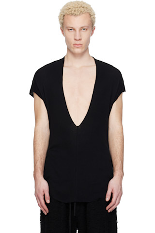 Black Neck Slit T-shirt by Julius on Sale