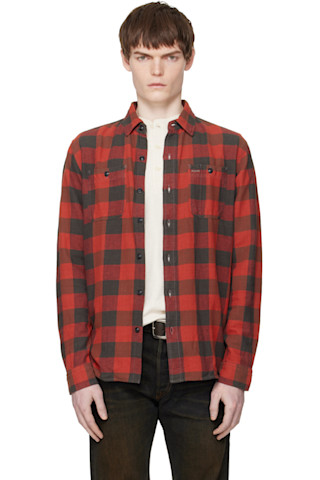 RRL: Red & Black Plaid Twill Work Shirt | SSENSE