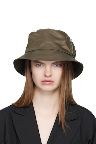 【最終】sacai ハット ダークグリーン ウール 【希少】 sacai: カーキ Single Brim Pocket バケットハット | SSENSE 日本