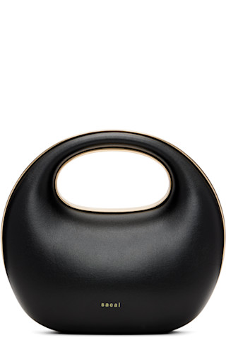 Black Leather Round Bag by sacai on Sale