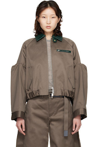 sacai サカイ ツイード ジャケット KHAKI × GRAY size2 sacai: Taupe Cotton Chino Jacket | SSENSE