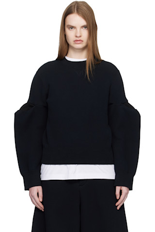 Sacai ✰サカイ✰ タグ付　新品　未使用　パフスリーブ　スポンジスウェット sacai: ブラック Sponge Sweat Pullover スウェットシャツ | SSENSE 日本