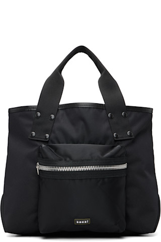 sacai: ブラック ミディアム ポケット トートバッグ | SSENSE 日本