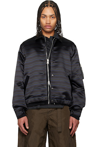 sacai: Navy Horizontal Stripe Blouson Bomber Jacket | SSENSE