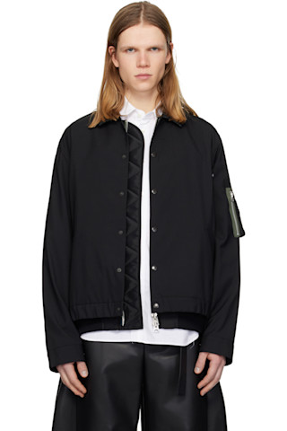 Black Suiting & Nylon Twill Bomber Jacket