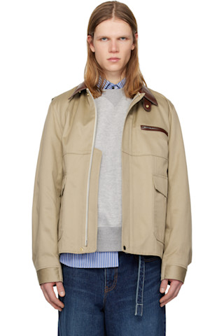 sacai: ベージュ コットン チノ ジャケット | SSENSE 日本