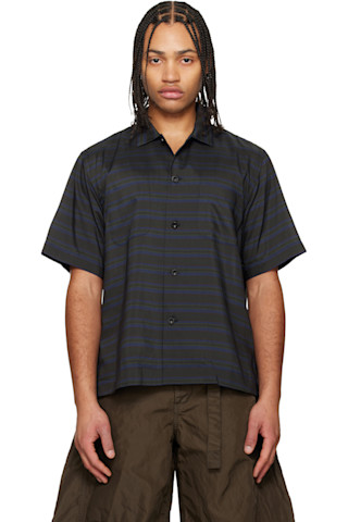 sacai: ネイビー ホリゾンタルストライプ シャツ | SSENSE 日本