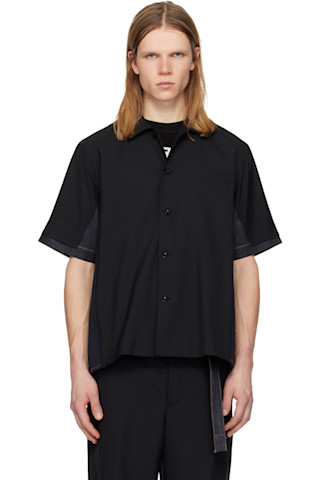 【超美品】sacai suiting shirt sacai: ブラック Suiting & Denim シャツ | SSENSE 日本