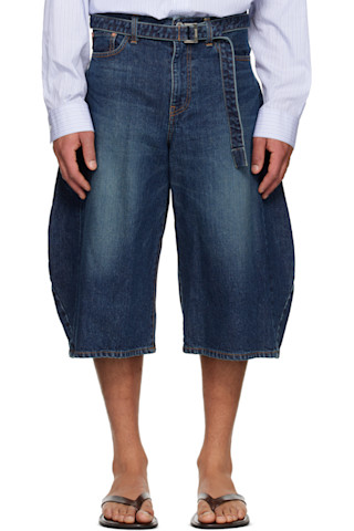 sacai: ブルー フェード デニムショートパンツ | SSENSE 日本