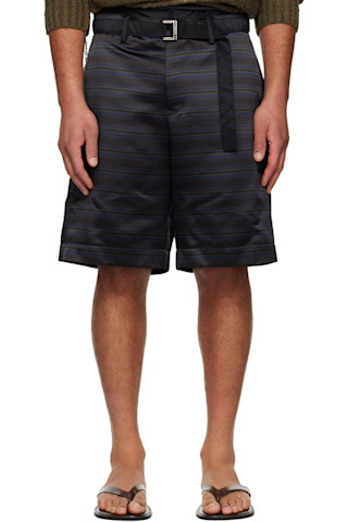 sacai: ネイビー Horizontal ボーダー ショートパンツ | SSENSE 日本