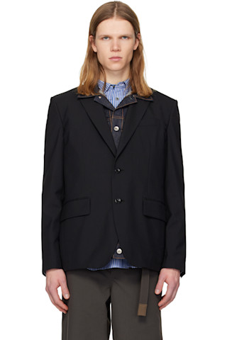 sacai: ブラック Suiting & Denim テーラードジャケット | SSENSE 日本