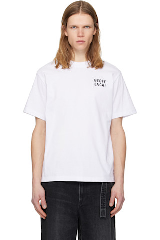 sacai: ホワイト 'geoff sacai' エンブロイダリー Tシャツ | SSENSE 日本