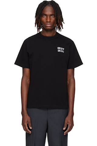 sacai: ブラック 'geoff sacai' 刺繍 Tシャツ | SSENSE 日本