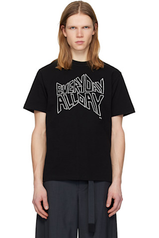 sacai: ブラック 'geoff sacai' プリントTシャツ | SSENSE 日本