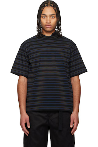 sacai: Navy Horizontal Stripe T-Shirt | SSENSE sacai: Navy Horizontal Stripe T-Shirt | SSENSE
