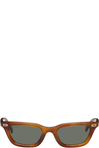 Gucci: ブラウン キャットアイフレーム サングラス | SSENSE 日本