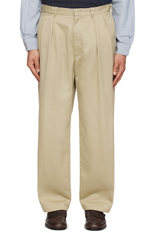 nanamica: Khaki Double Pleated Chino Trousers | SSENSE Canada