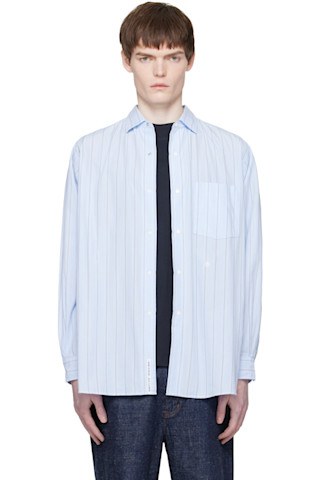 Blue Regular Collar Stripe Wind Shirt by nanamica on Sale