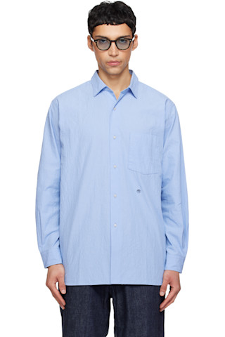 nanamica: Blue Regular Collar Wind Shirt | SSENSE
