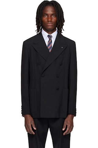 【VALENTINO】ダブルブレスト スーツ Super 120's 黒 48 Valentino: Black Double-Breasted Wool Blazer | SSENSE