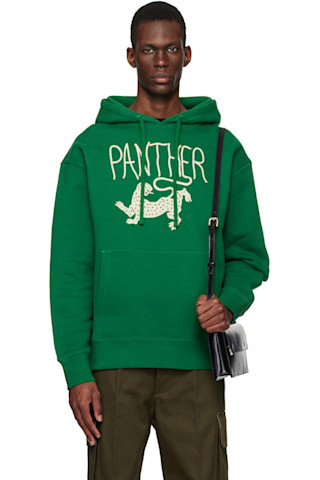 VALENTINO グリーン Green Cotton 'Panther' Print Hoodie by Valentino on Sale