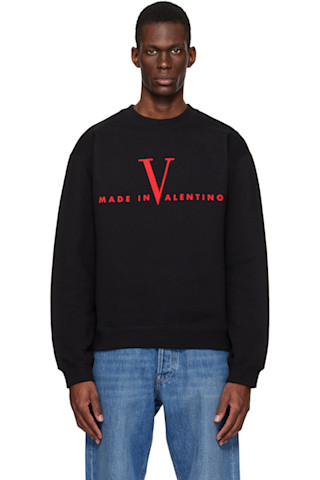 VALENTINO ブラック スウェット M Black Cotton 'Made in Valentino' Print Sweatshirt by Valentino on Sale