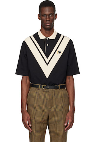 Black & Off-White Inlaid V Panther Patch Polo by Valentino on Sale