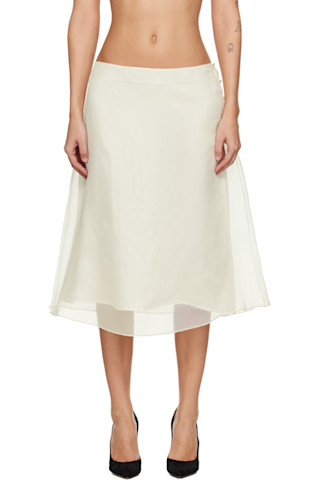 Off-White Silk Sheer Trapeze Midi Skirt by AMI Paris on Sale