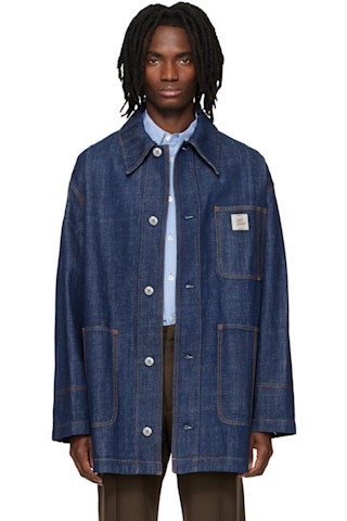 ジャケット・アウター Ami Paris denim jacket Navy 'AMI Paris Heritage' Label Denim Worker Jacket by AMI Paris