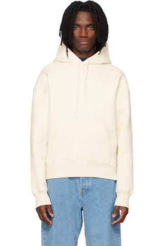 AMI PARIS クリーム色 フーディー Off-White Cotton Embossed Ami De Coeur Hoodie by AMI Paris on Sale