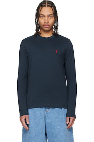 AMI Paris: ネイビー Ami de Coeur コットン 長袖Tシャツ | SSENSE 日本 AMI Paris: ネイビー Ami de Coeur コットン 長袖Tシャツ | SSENSE 日本