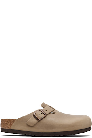 Birkenstock: Beige Regular Boston Oiled Leather Slip-on Loafers