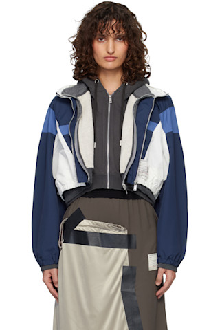 Maison MIHARA YASUHIRO: Gray & Navy Triple Layered Nylon Zip-Up