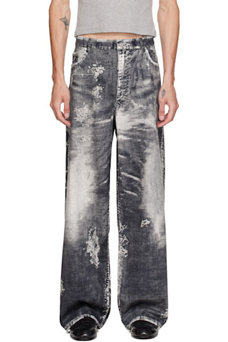 CAMPERLAB: Black Corduroy Print Denim Loose Pants | SSENSE