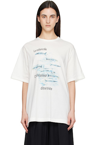 トップス Yohji Yamamoto 22ss Woman Print T-Shirt YOHJI YAMAMOTO: Off-White 'La mélancolie' Short Sleeve T-shirt