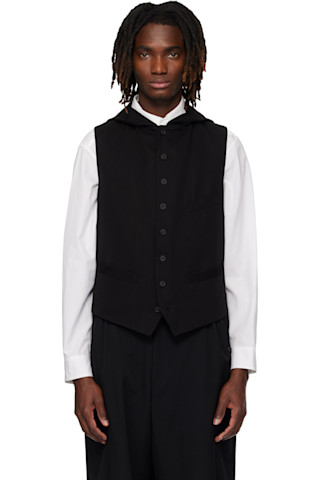YOHJI YAMAMOTO: Black Hooded Vest | SSENSE Canada