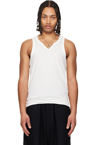 トップス user_b41207a7 Off-White Single Jersey V Neck Tank Top by YOHJI YAMAMOTO on Sale