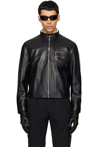 ERNEST W. BAKER: ブラック Snake Trim レザージャケット | SSENSE 日本