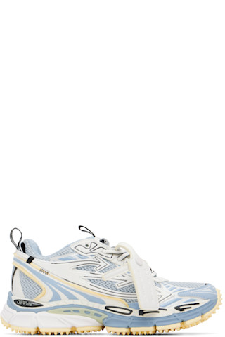 Off-White: Blue & White 'Be Right Back' Sneakers | SSENSE