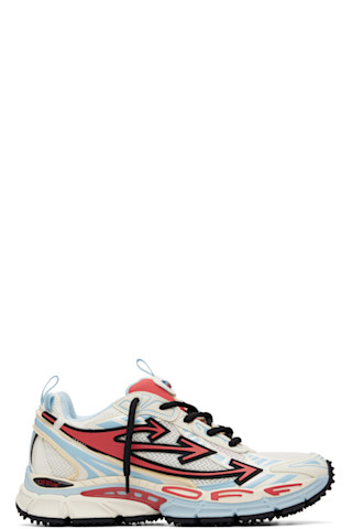 Off-White: White & Blue 'Be Right Back' Mesh Sneakers | SSENSE Canada