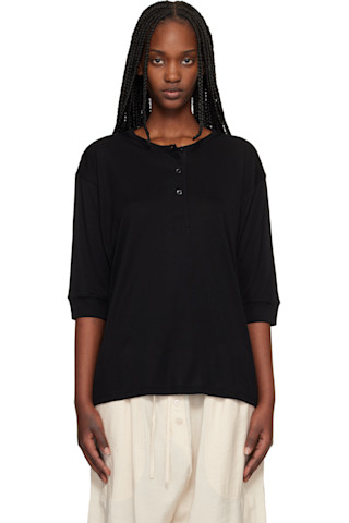 Studio Nicholson: Black Lorem Jersey Henley | SSENSE