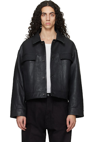Studio Nicholson: Black Doyard Leather Jacket | SSENSE