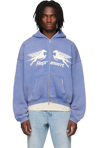 Blue Zip Through Hoodie by Represent on Sale