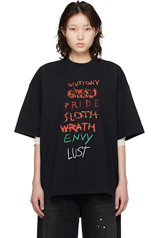 VETEMENTS: Black 7 Sins T-shirt | SSENSE