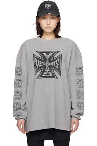 Gray Biker Cross Waffle Longsleeve T-shirt by VETEMENTS on Sale