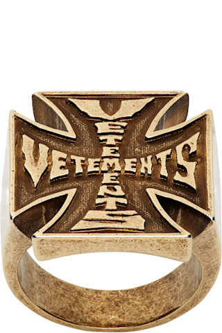 VETEMENTS Iconic Logo Ring 真鍮 シグネットリング Biker Cross Logo Ring by VETEMENTS on Sale